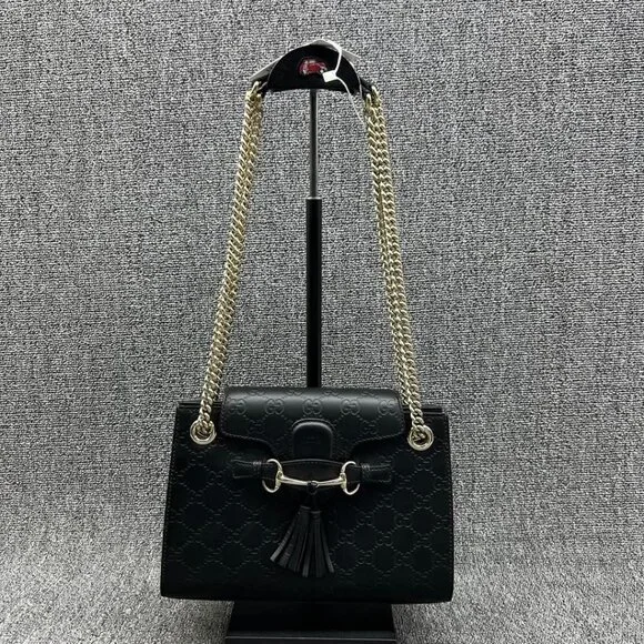 GUCCI Emily Black Leather Shoulder Bag 620-032825 - Picture 2 of 14